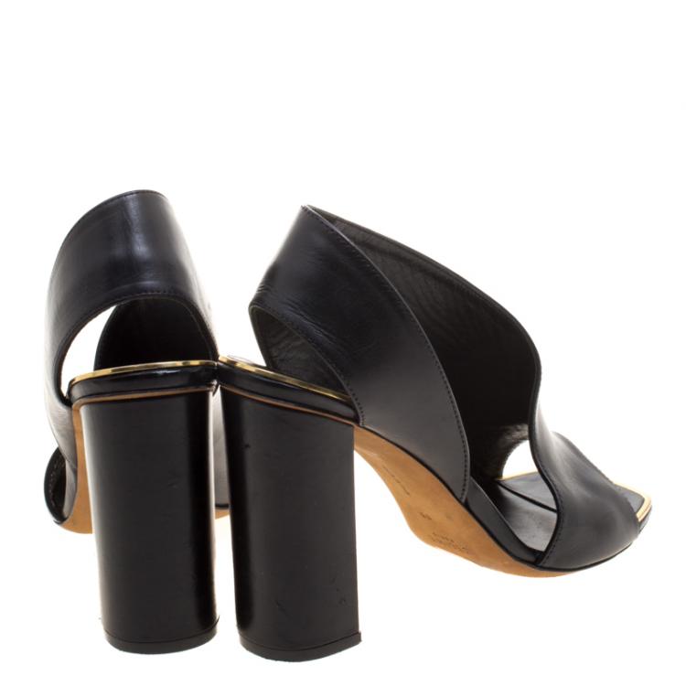 Pre Owned Celine Black Leather Open Toe Asymmetrical Sandals Size 38