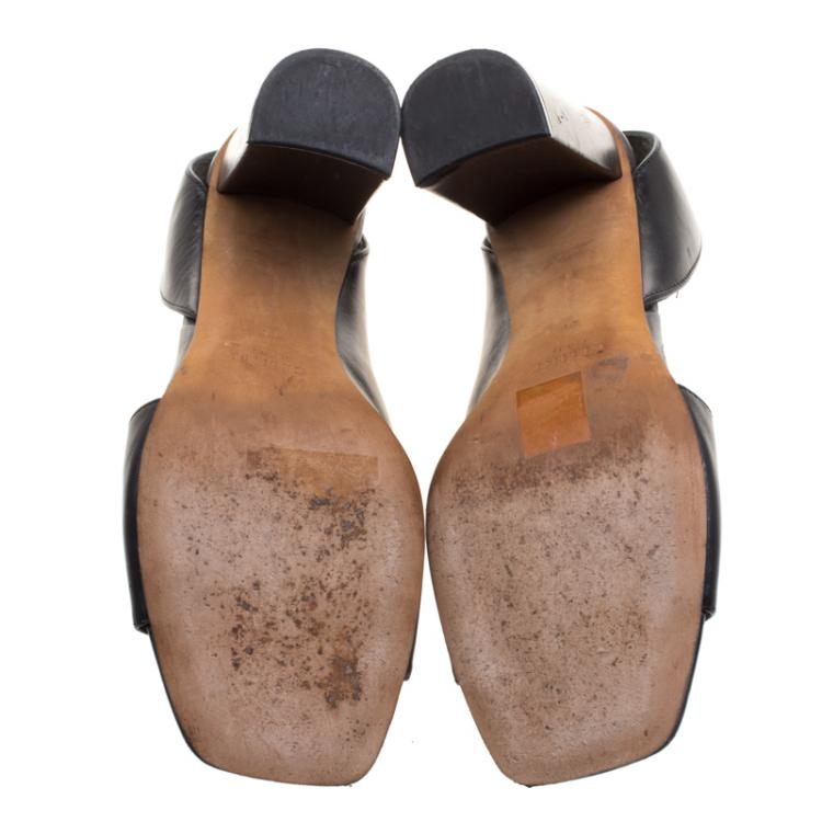 Pre Owned Celine Black Leather Open Toe Asymmetrical Sandals Size 38