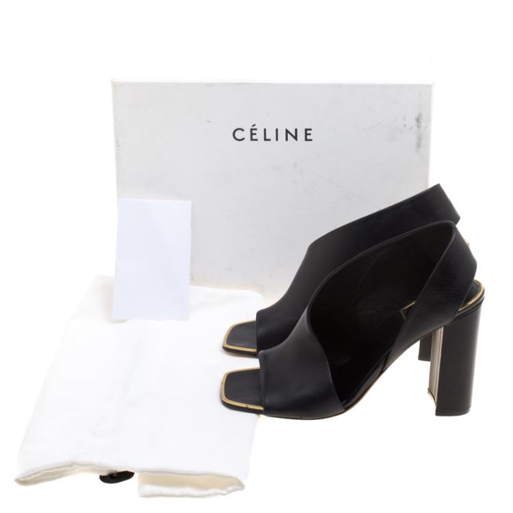 Pre Owned Celine Black Leather Open Toe Asymmetrical Sandals Size 38