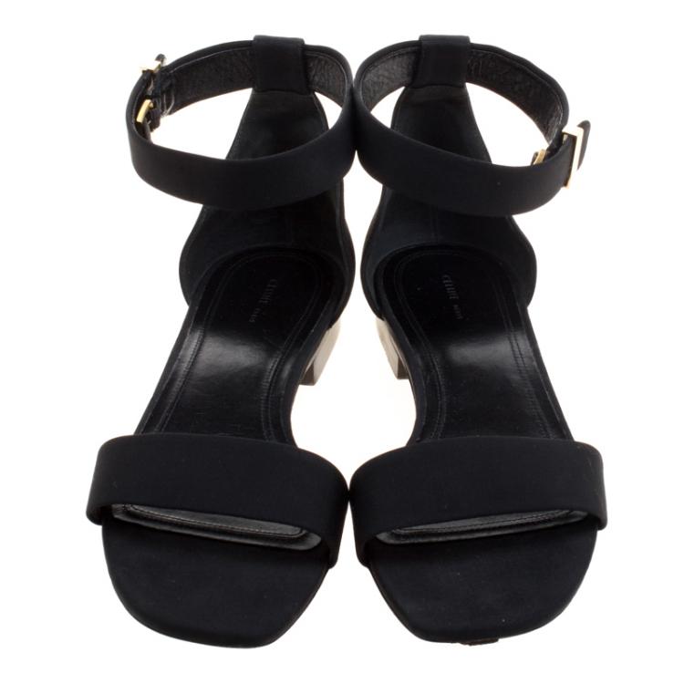 Pre Owned Celine Black Fabric Ankle Strap Flat Sandals Size 38
