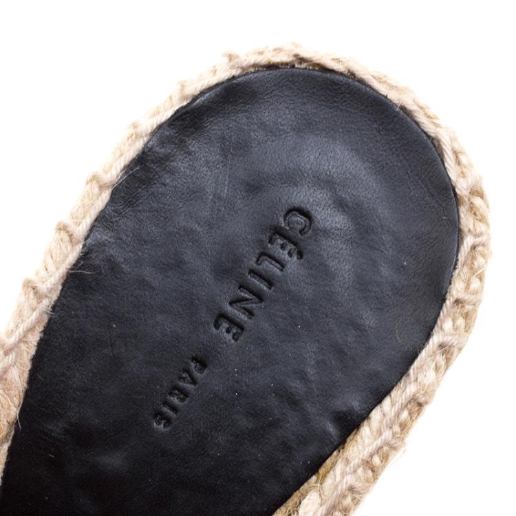 Pre Owned Celine Red Leather Espadrille Wedge Sandals Size 38