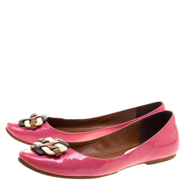 Pre Owned Celine Pink Patent Leather Buckle Ballet Flats Size 37.5