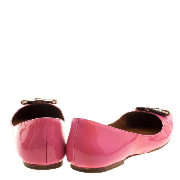 Pre Owned Celine Pink Patent Leather Buckle Ballet Flats Size 37.5