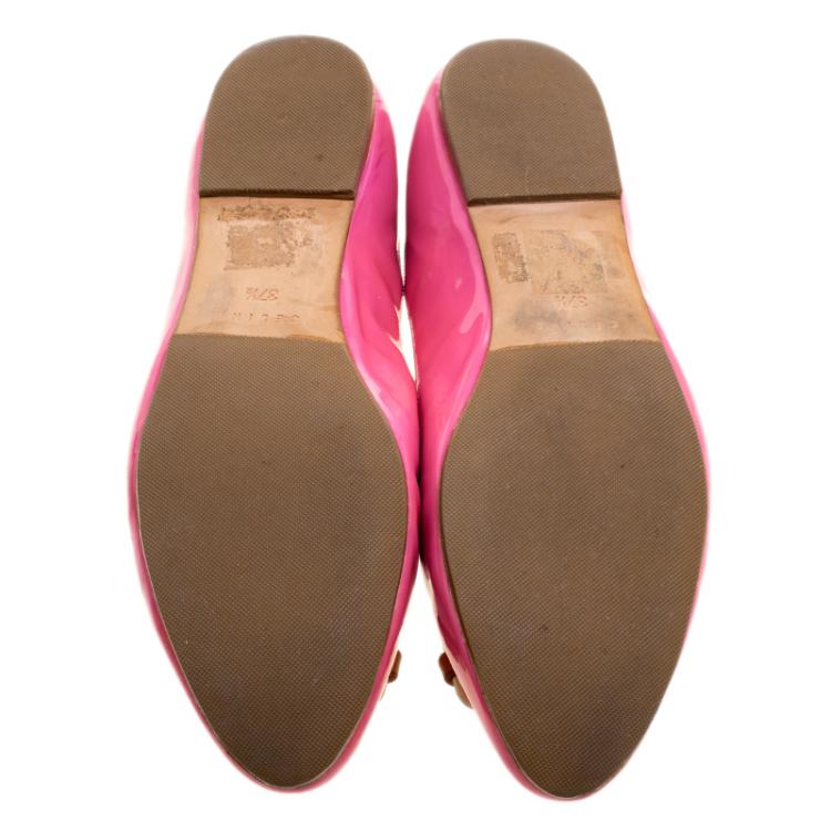 Pre Owned Celine Pink Patent Leather Buckle Ballet Flats Size 37.5