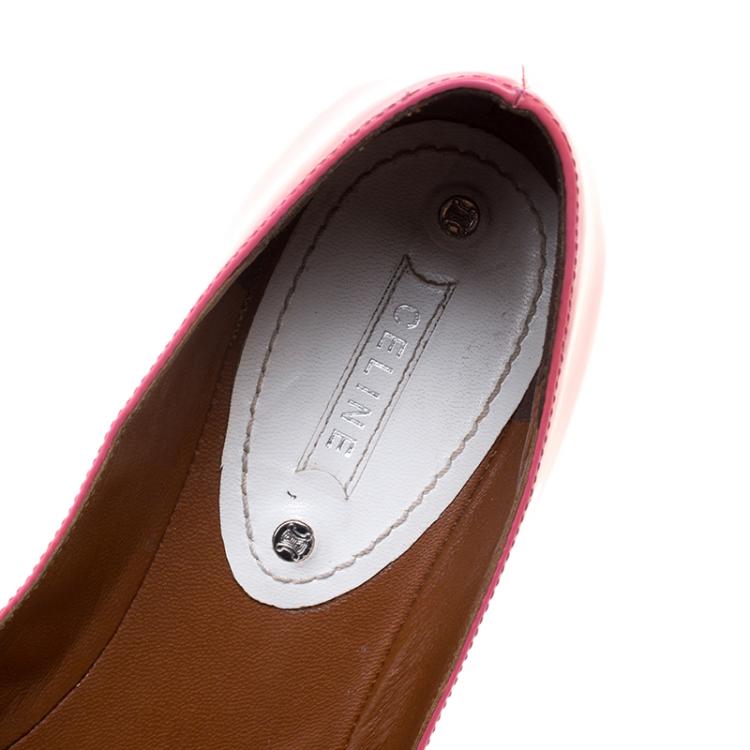 Pre Owned Celine Pink Patent Leather Buckle Ballet Flats Size 37.5