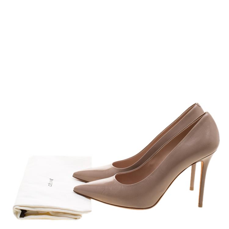 Pre Owned Celine Beige Leather Pointed Toe Pumps Size 39