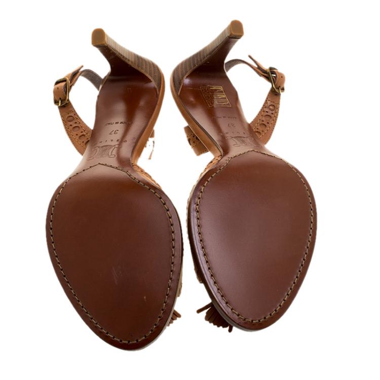 Pre Owned Celine Brown Leather Brogues Macadam Slingback Sandals Size 37