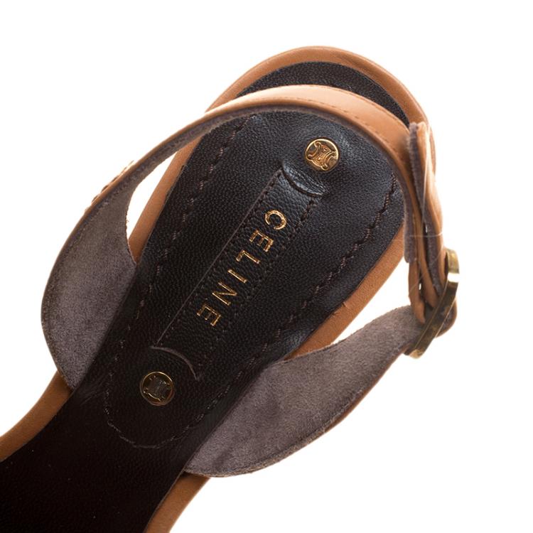 Pre Owned Celine Brown Leather Brogues Macadam Slingback Sandals Size 37