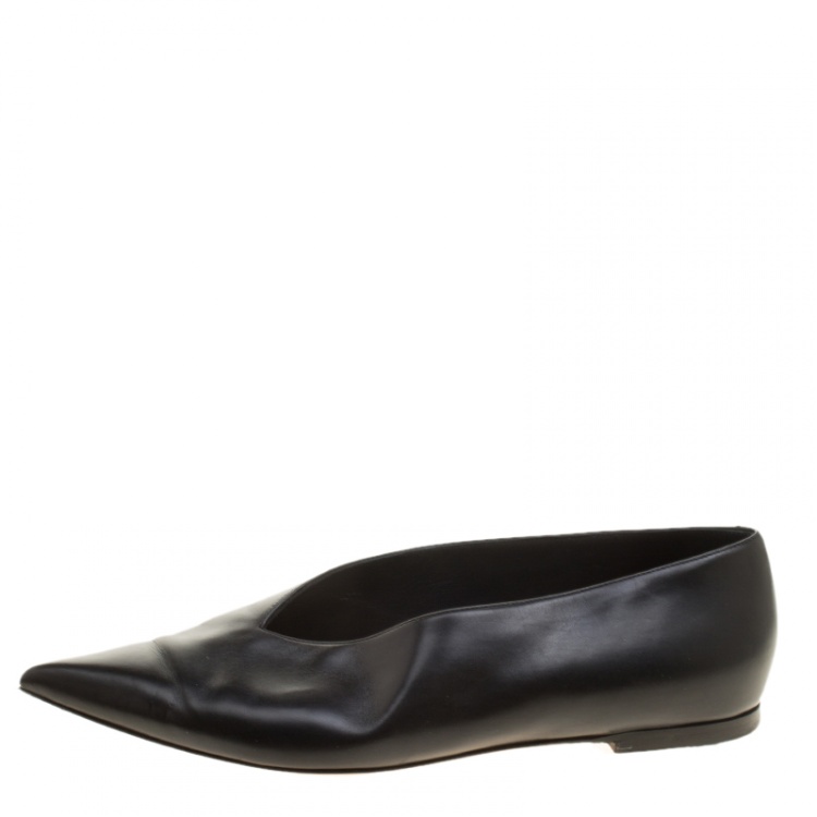 Pre Owned Celine Black Leather Pointed Toe Flats Size 37