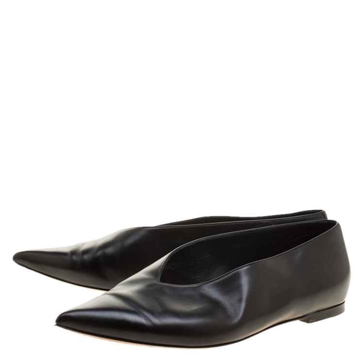 Pre Owned Celine Black Leather Pointed Toe Flats Size 37