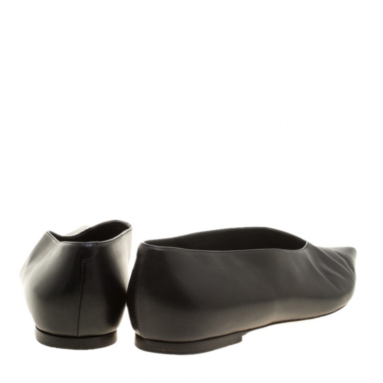 Pre Owned Celine Black Leather Pointed Toe Flats Size 37