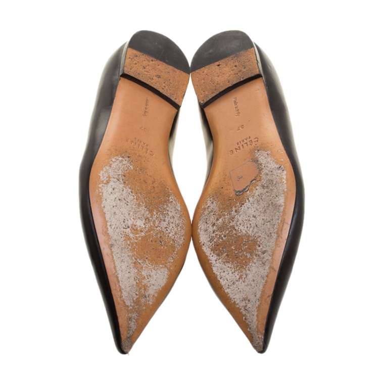 Pre Owned Celine Black Leather Pointed Toe Flats Size 37
