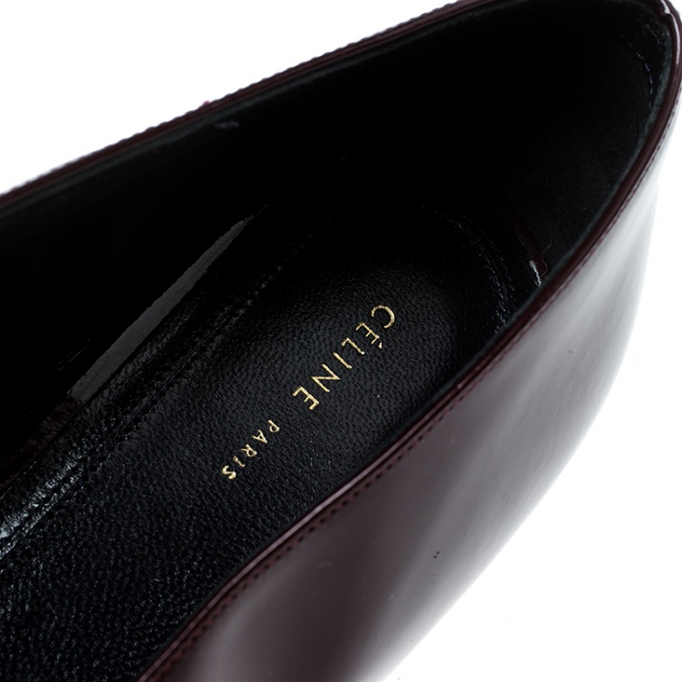 Pre Owned Celine Burgundy Patent Leather V Neck Pointed Toe Flats Size 37