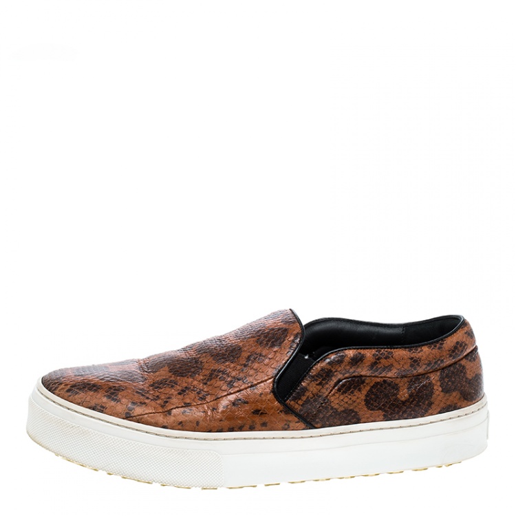 Pre Owned Celine Orange And Black Watersnake Leather Skate Slip On Sneakers Size 38.5