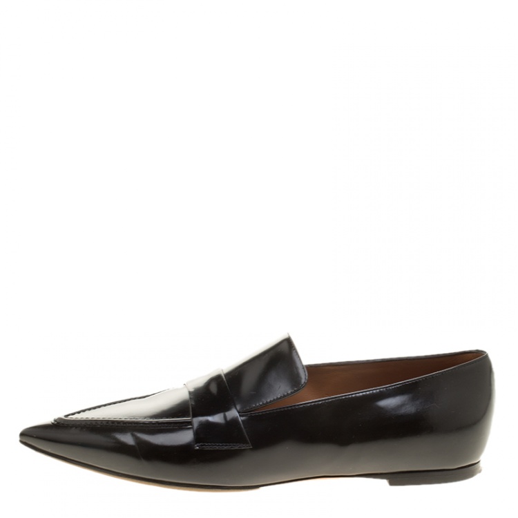 Pre Owned Celine Black Leather Pointed Toe Loafers Size 36