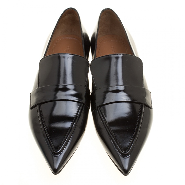 Pre Owned Celine Black Leather Pointed Toe Loafers Size 36
