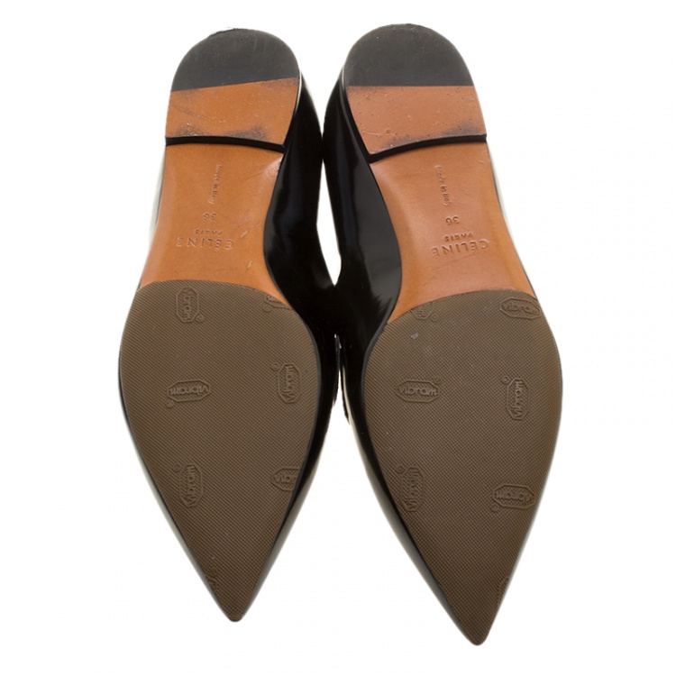 Pre Owned Celine Black Leather Pointed Toe Loafers Size 36