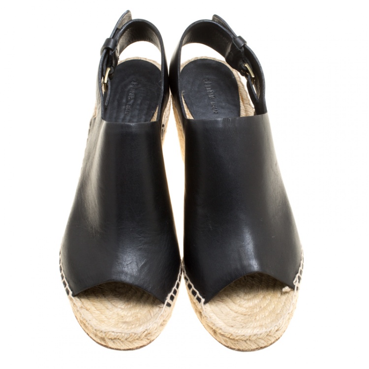Pre Owned Celine Black Leather Espadrilles Wedge Sandals Size 39