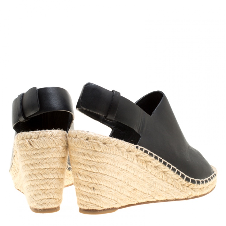 Pre Owned Celine Black Leather Espadrilles Wedge Sandals Size 39