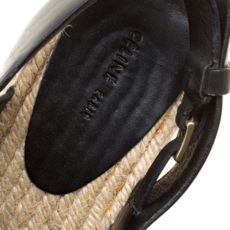 Pre Owned Celine Black Leather Espadrilles Wedge Sandals Size 39