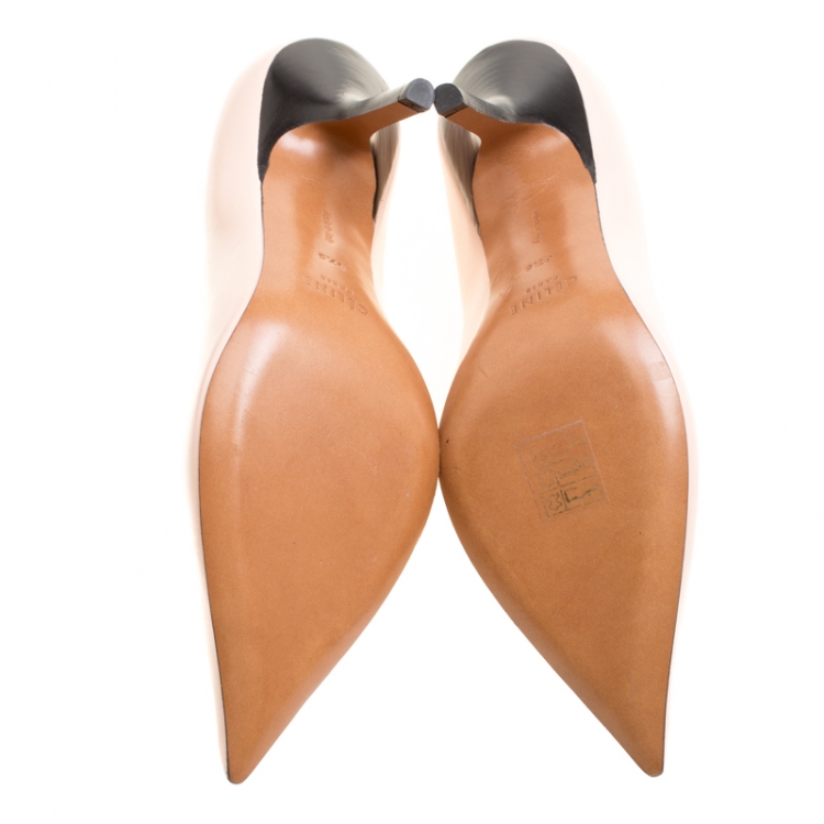 Pre Owned Celine Blush Pink Leather V Neck Pointed Toe Pumps Size 37.5