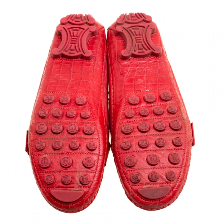 Pre Owned Celine Red Jacquard Fabric Macadam Loafers Size 40.5