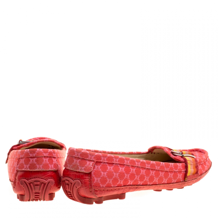 Pre Owned Celine Red Jacquard Fabric Macadam Loafers Size 40.5