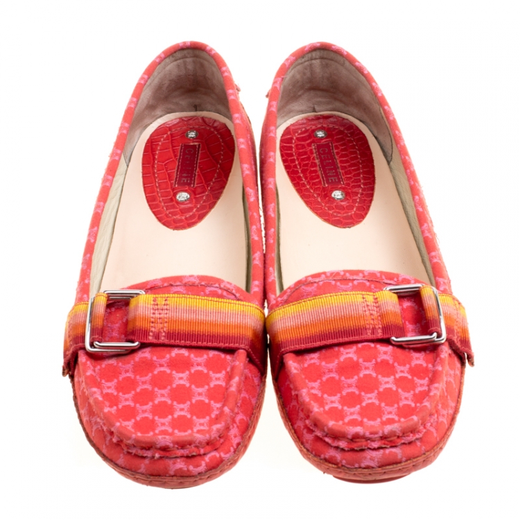 Pre Owned Celine Red Jacquard Fabric Macadam Loafers Size 40.5