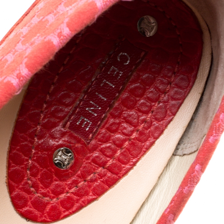 Pre Owned Celine Red Jacquard Fabric Macadam Loafers Size 40.5