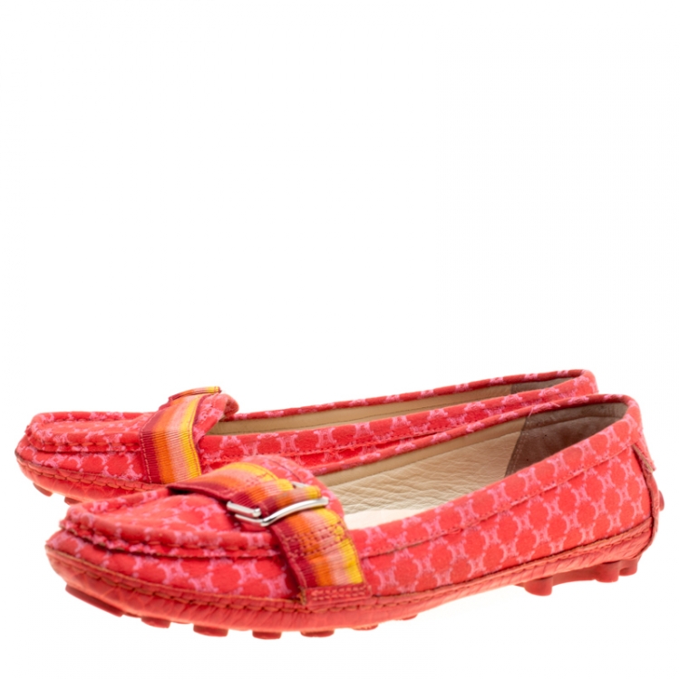 Pre Owned Celine Red Jacquard Fabric Macadam Loafers Size 40.5
