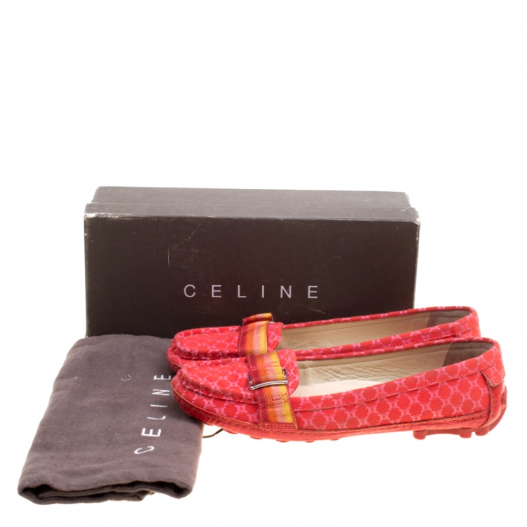Pre Owned Celine Red Jacquard Fabric Macadam Loafers Size 40.5
