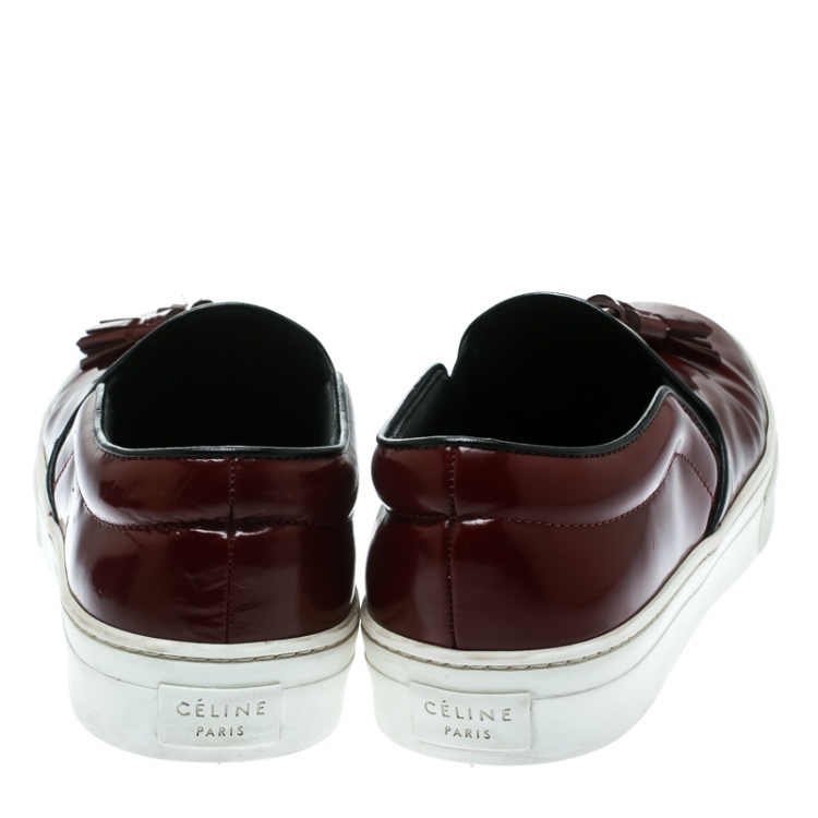 Pre Owned Celine Burgundy Leather Tassel Slip On Sneakers Size 39