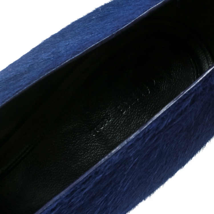 Pre Owned  Celine Blue Calf Hair V Neck Pointed Toe Pumps Size 41