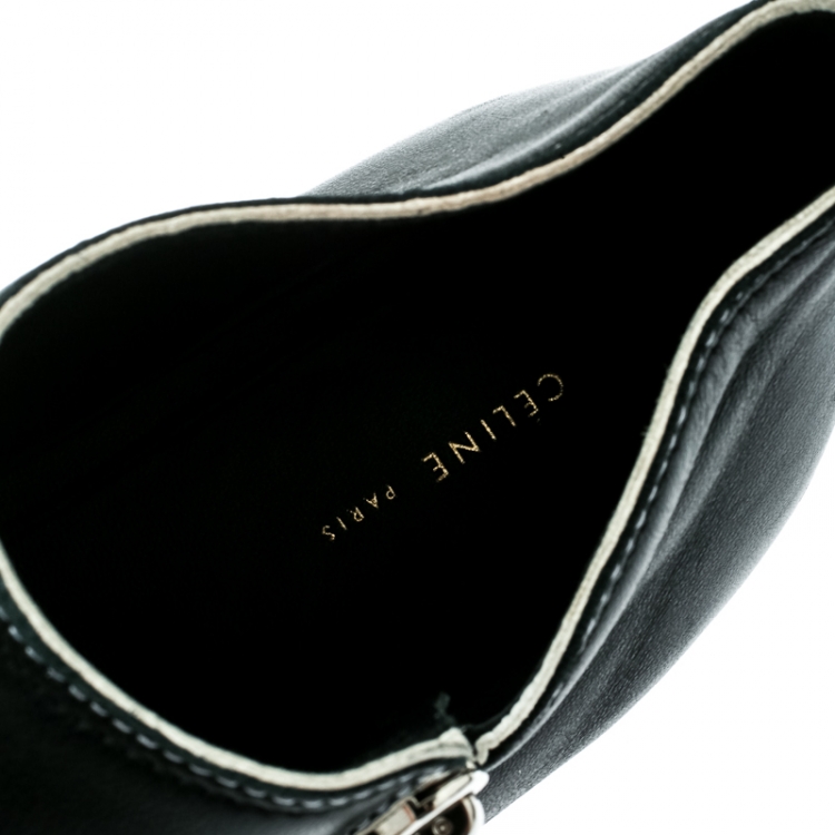 Pre Owned Celine Black Leather Pointy Zipped Ballet Flats Size 37
