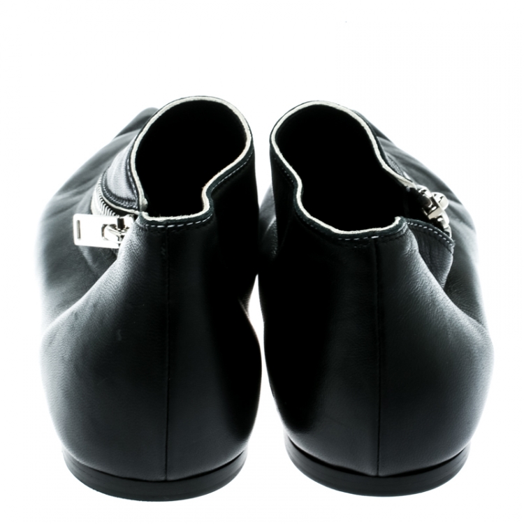 Pre Owned Celine Black Leather Pointy Zipped Ballet Flats Size 37
