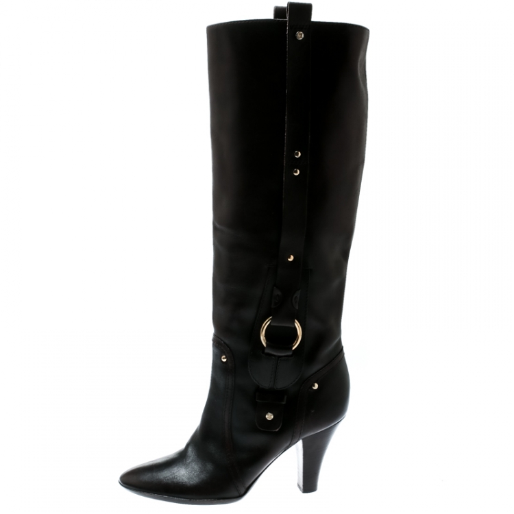 Pre Owned Celine Brown Leather Knee Length Boots Size 37