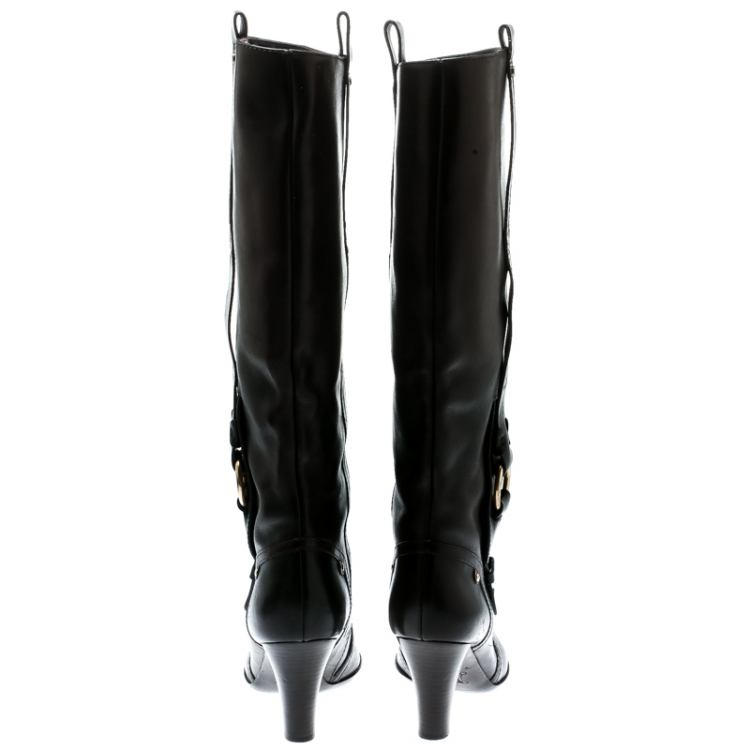 Pre Owned Celine Brown Leather Knee Length Boots Size 37