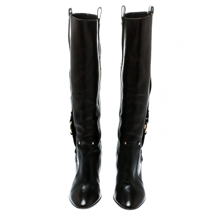 Pre Owned Celine Brown Leather Knee Length Boots Size 37