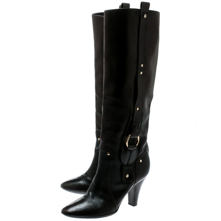 Pre Owned Celine Brown Leather Knee Length Boots Size 37
