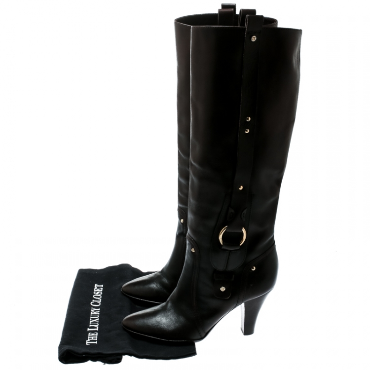 Pre Owned Celine Brown Leather Knee Length Boots Size 37