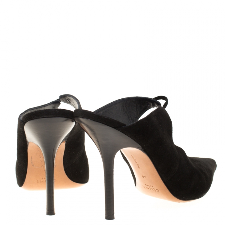 Pre Owned Celine Black Suede Pointed Toe Mules Size 40