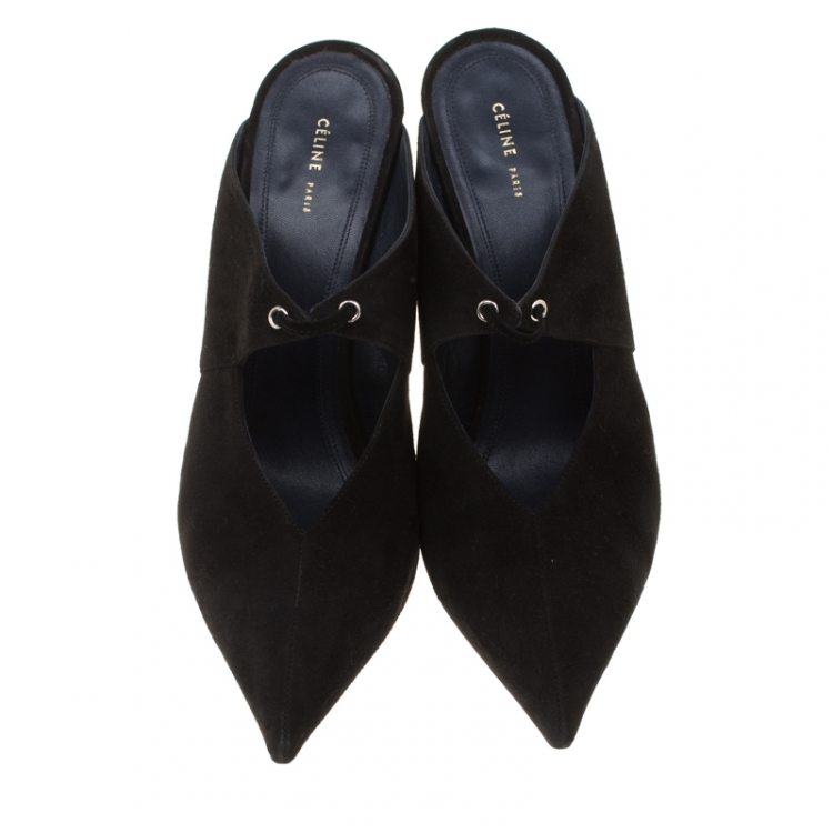 Pre Owned Celine Black Suede Pointed Toe Mules Size 40