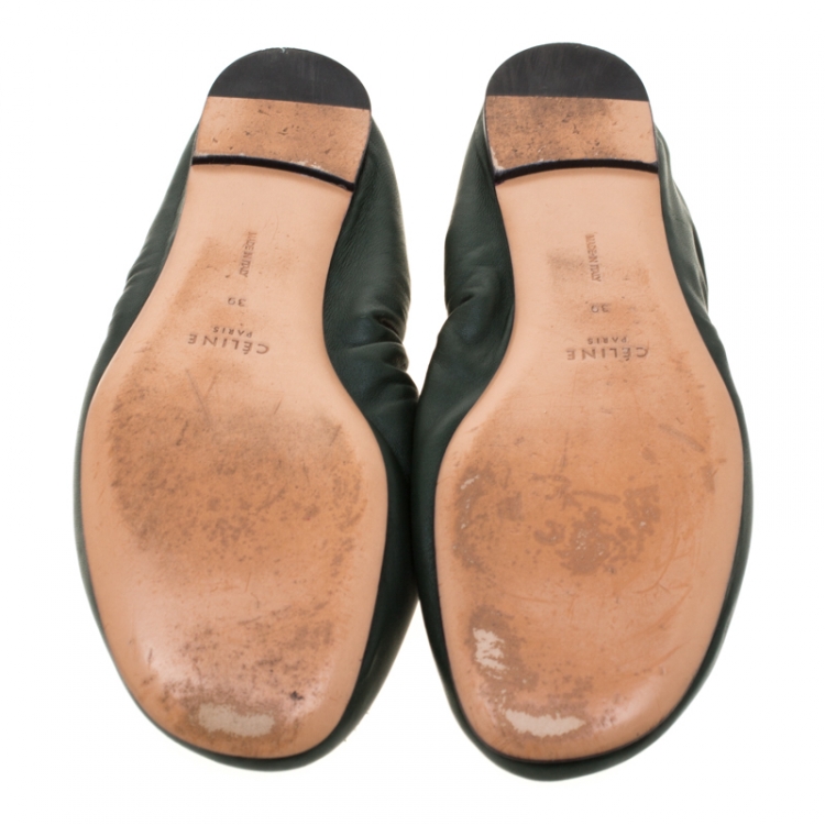 Pre Owned Celine Green Leather Scrunch Ballet Flats Size 39