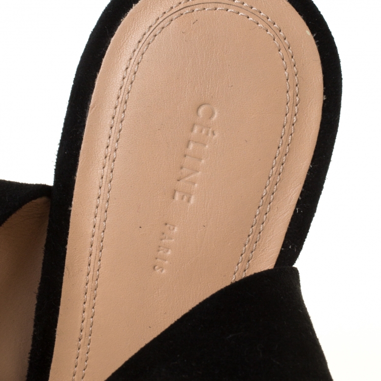 Pre Owned Celine Black/Orange Suede Peep Toe Velcro Strap Platform Sandals Size 37.5