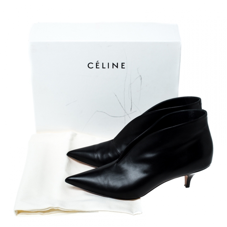 Pre Owned Celine Black Leather Pointed Toe Booties Size 38 