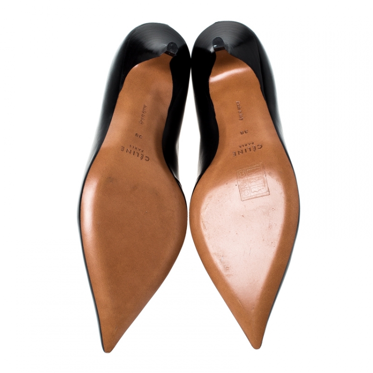 Pre Owned Celine Black Leather Pointed Toe Booties Size 38 