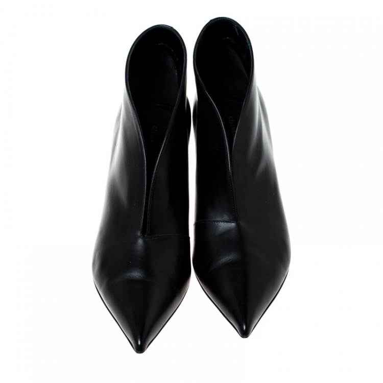 Pre Owned Celine Black Leather Pointed Toe Booties Size 38 