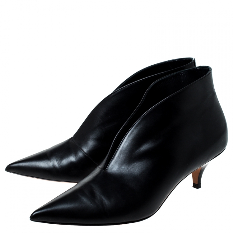 Pre Owned Celine Black Leather Pointed Toe Booties Size 38 