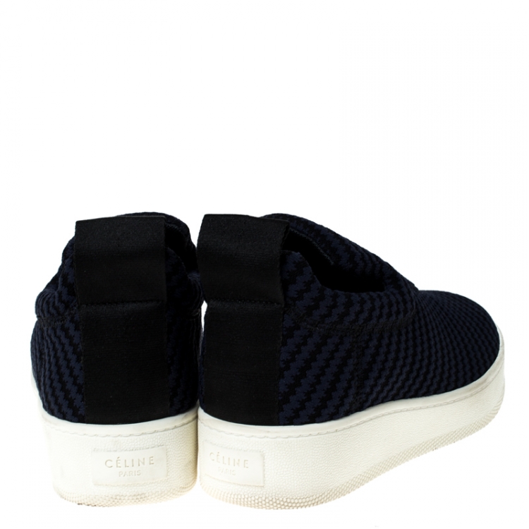 Pre Owned Celine Blue Knit Fabric Slip On Sneakers Size 36