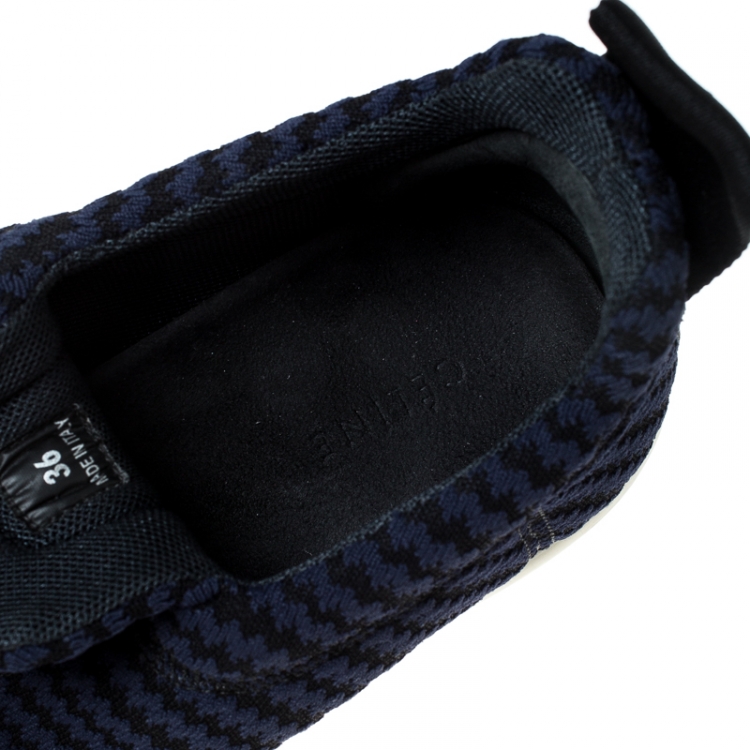 Pre Owned Celine Blue Knit Fabric Slip On Sneakers Size 36